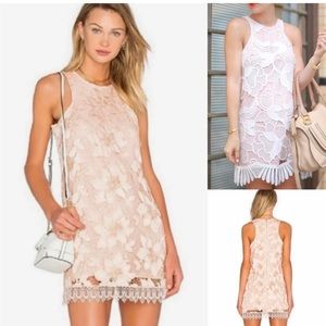 C26 NWT Lovers & Friends Revolve Papaya Lace Overlay Caspian‎ Shift Dress Lined